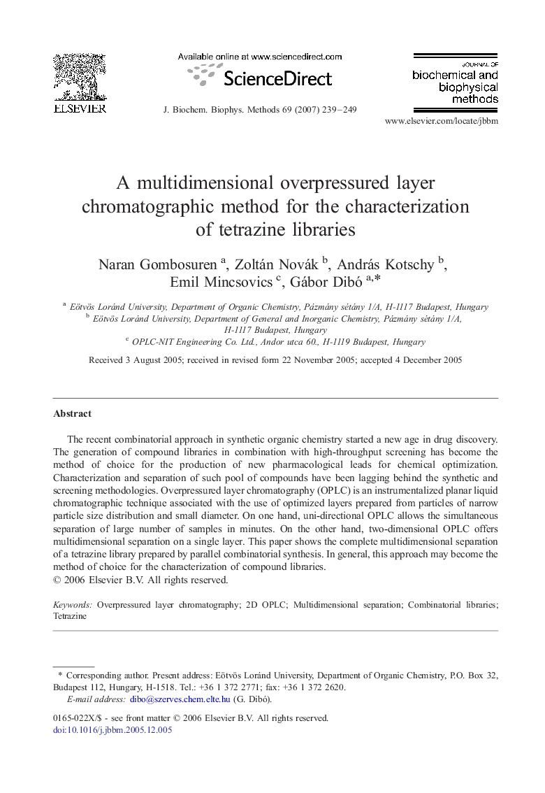 A multidimensional overpressured layer chromatographic method for the characterization of tetrazine libraries