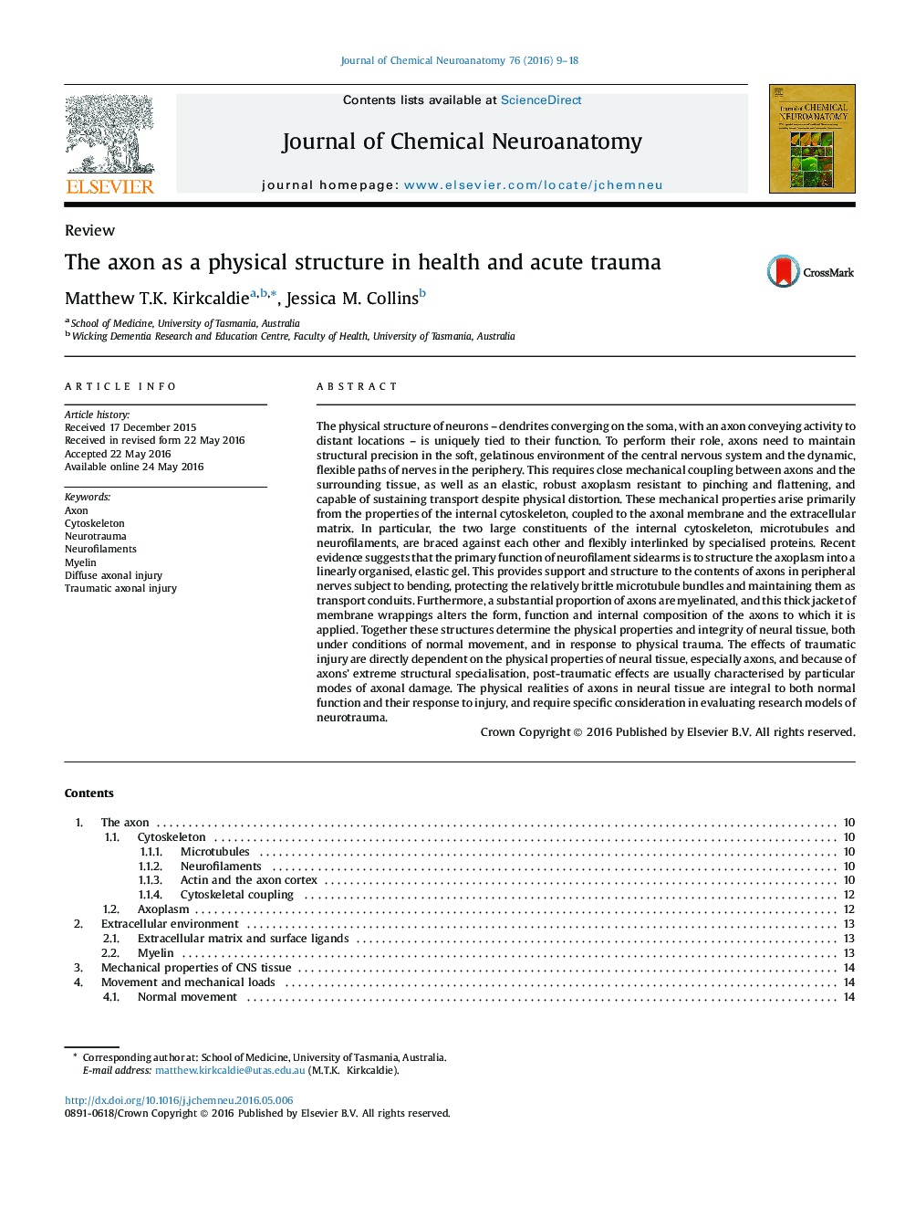 The axon as a physical structure in health and acute trauma