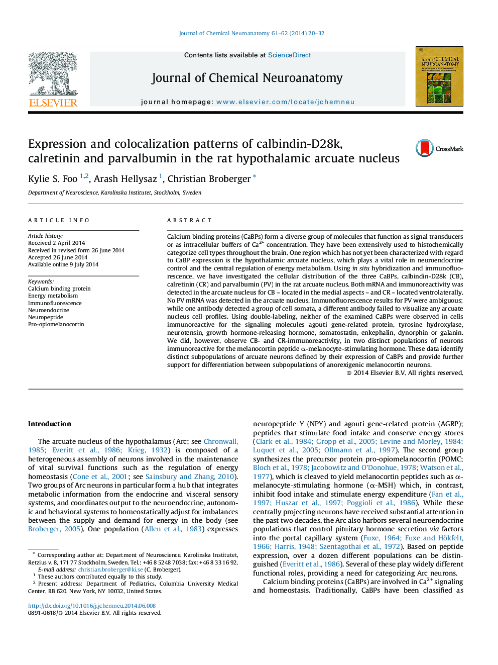 Expression and colocalization patterns of calbindin-D28k, calretinin and parvalbumin in the rat hypothalamic arcuate nucleus