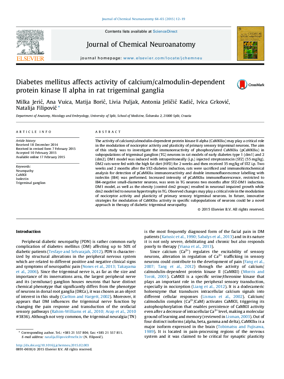 Diabetes mellitus affects activity of calcium/calmodulin-dependent protein kinase II alpha in rat trigeminal ganglia