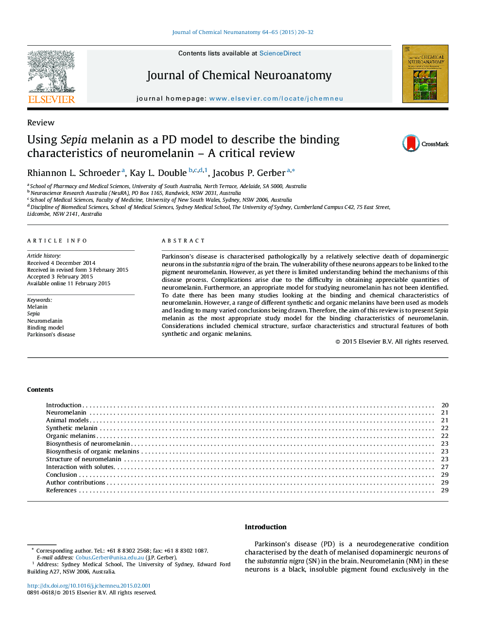 عکس صفحه اول مقاله: Using Sepia melanin as a PD model to describe the binding characteristics of neuromelanin – A critical review Using Sepia melanin as a PD model to describe the binding characteristics of neuromelanin – A critical review
