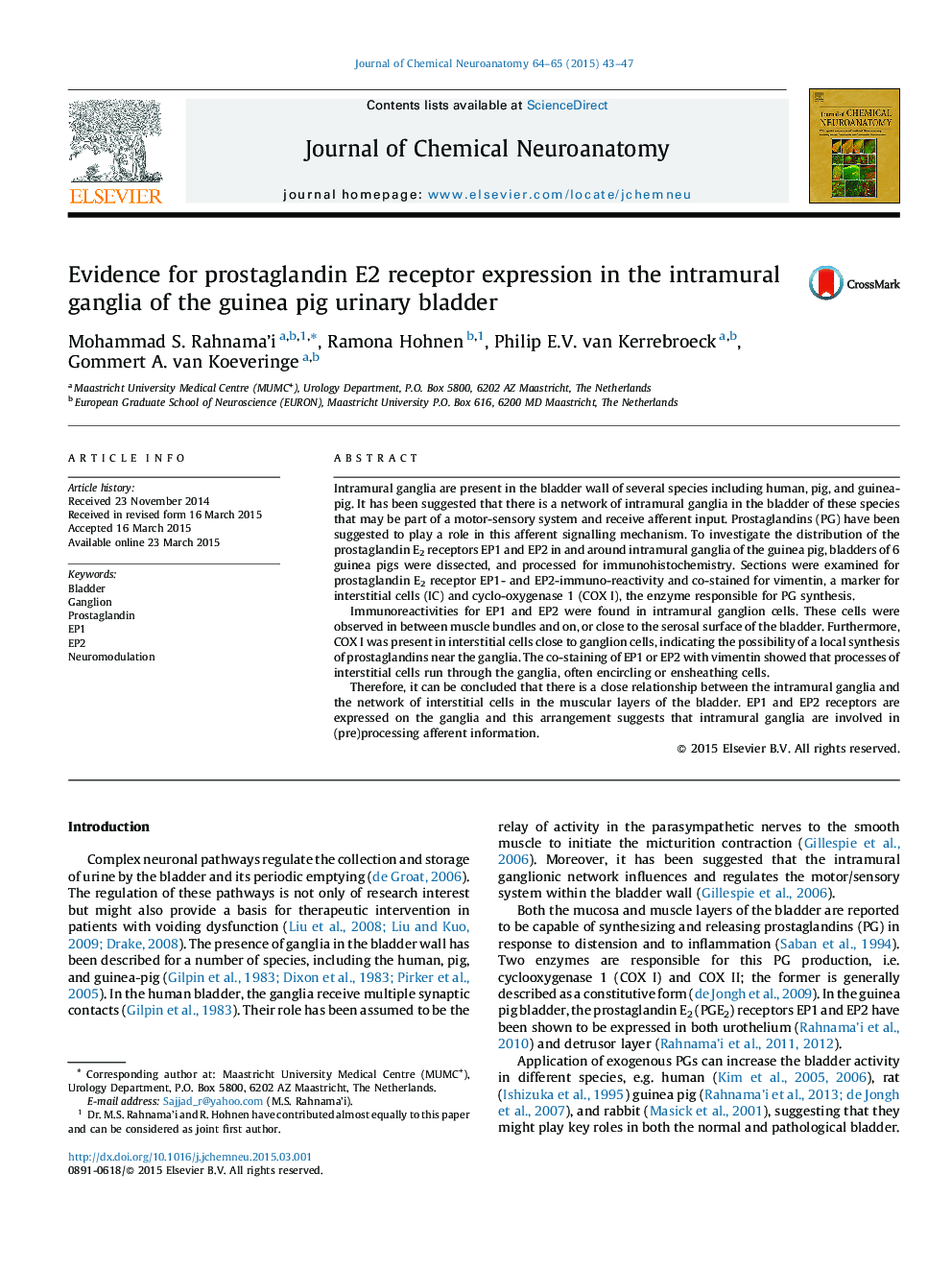 Evidence for prostaglandin E2 receptor expression in the intramural ganglia of the guinea pig urinary bladder