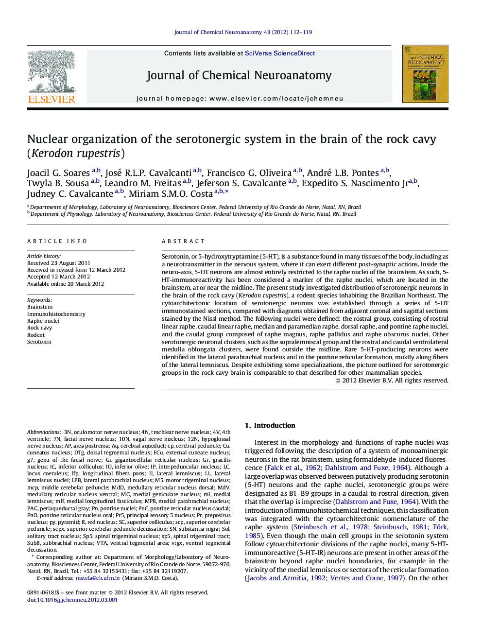 Nuclear organization of the serotonergic system in the brain of the rock cavy (Kerodon rupestris)