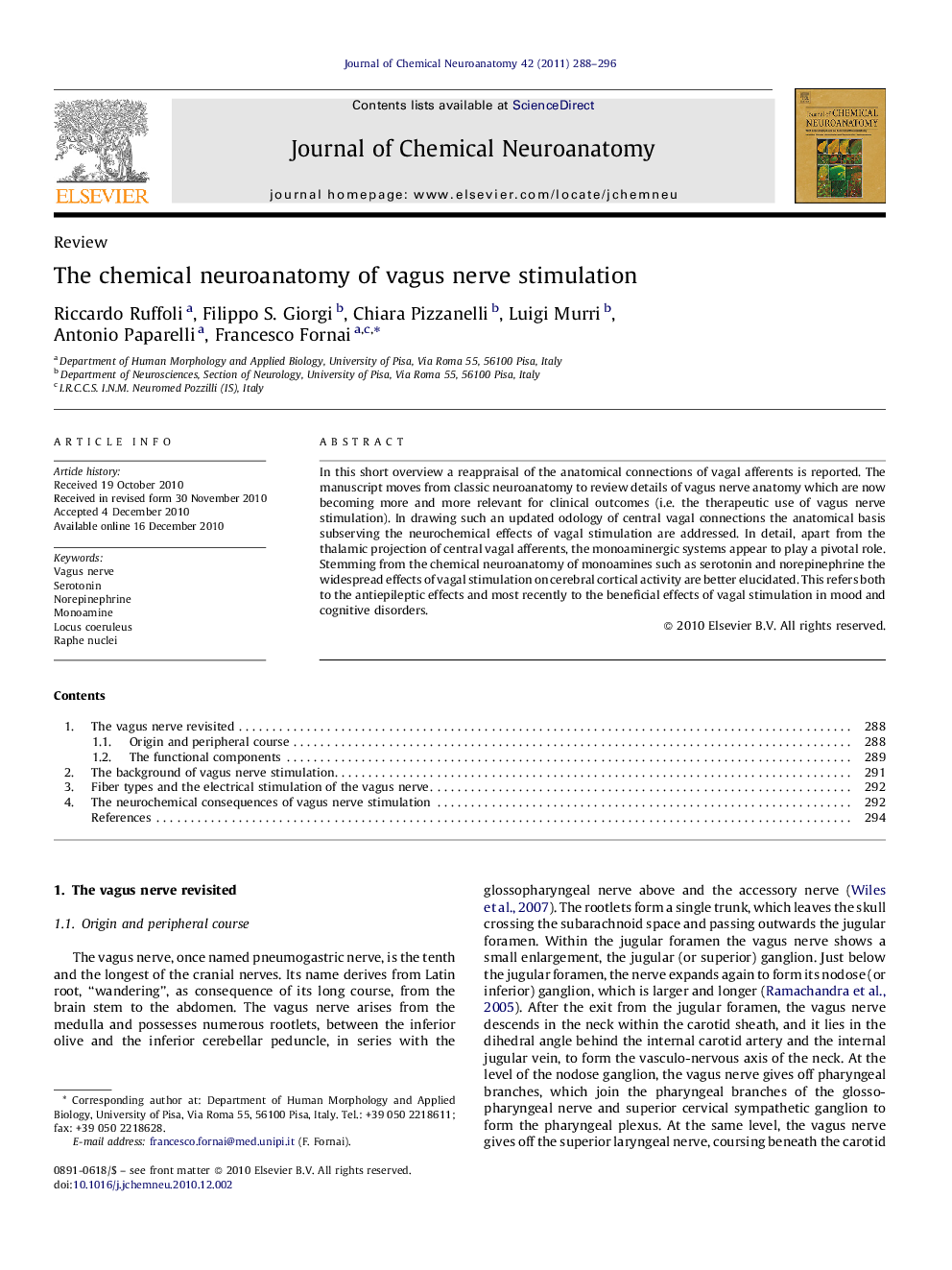 The chemical neuroanatomy of vagus nerve stimulation