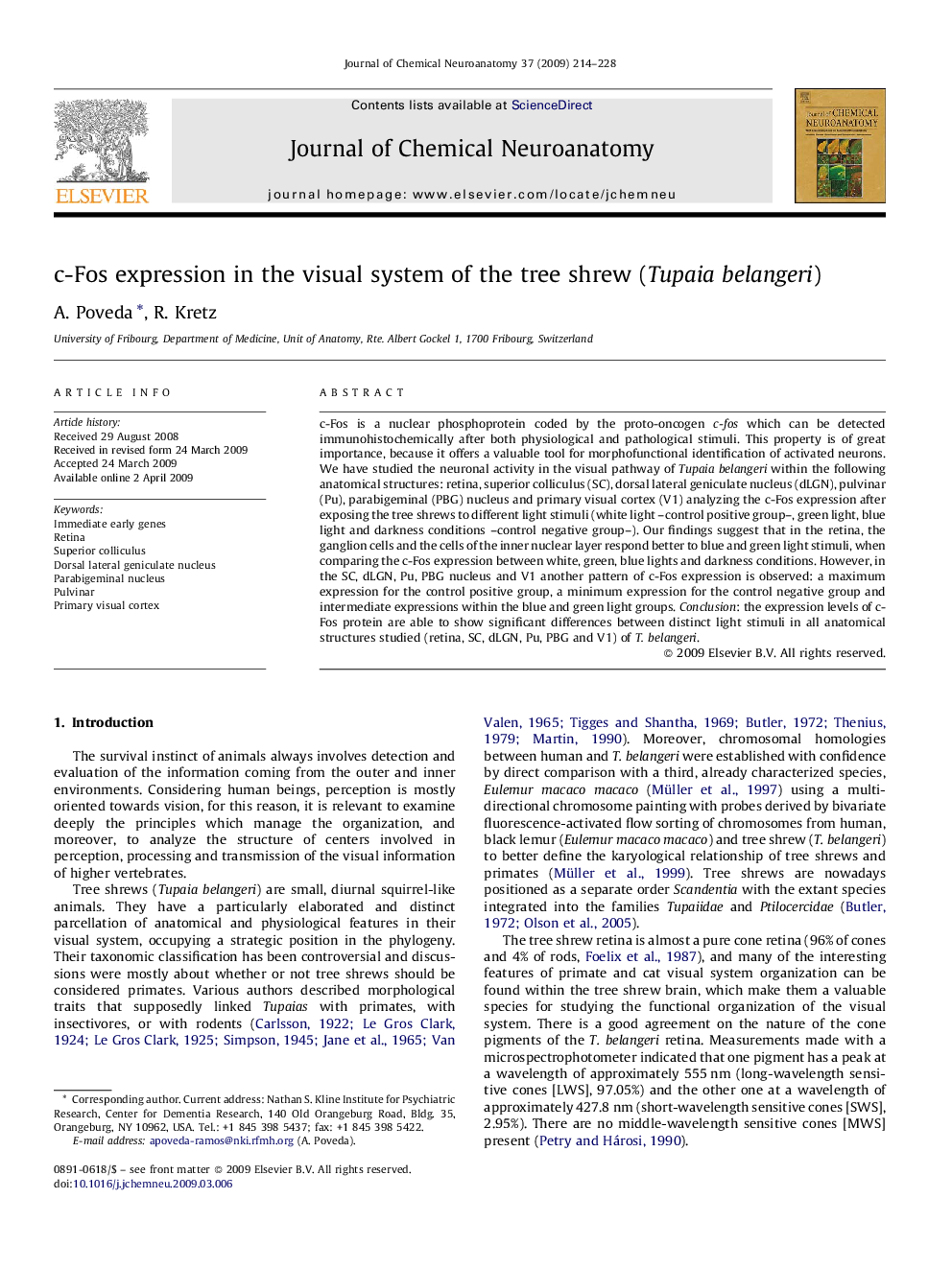 c-Fos expression in the visual system of the tree shrew (Tupaia belangeri)