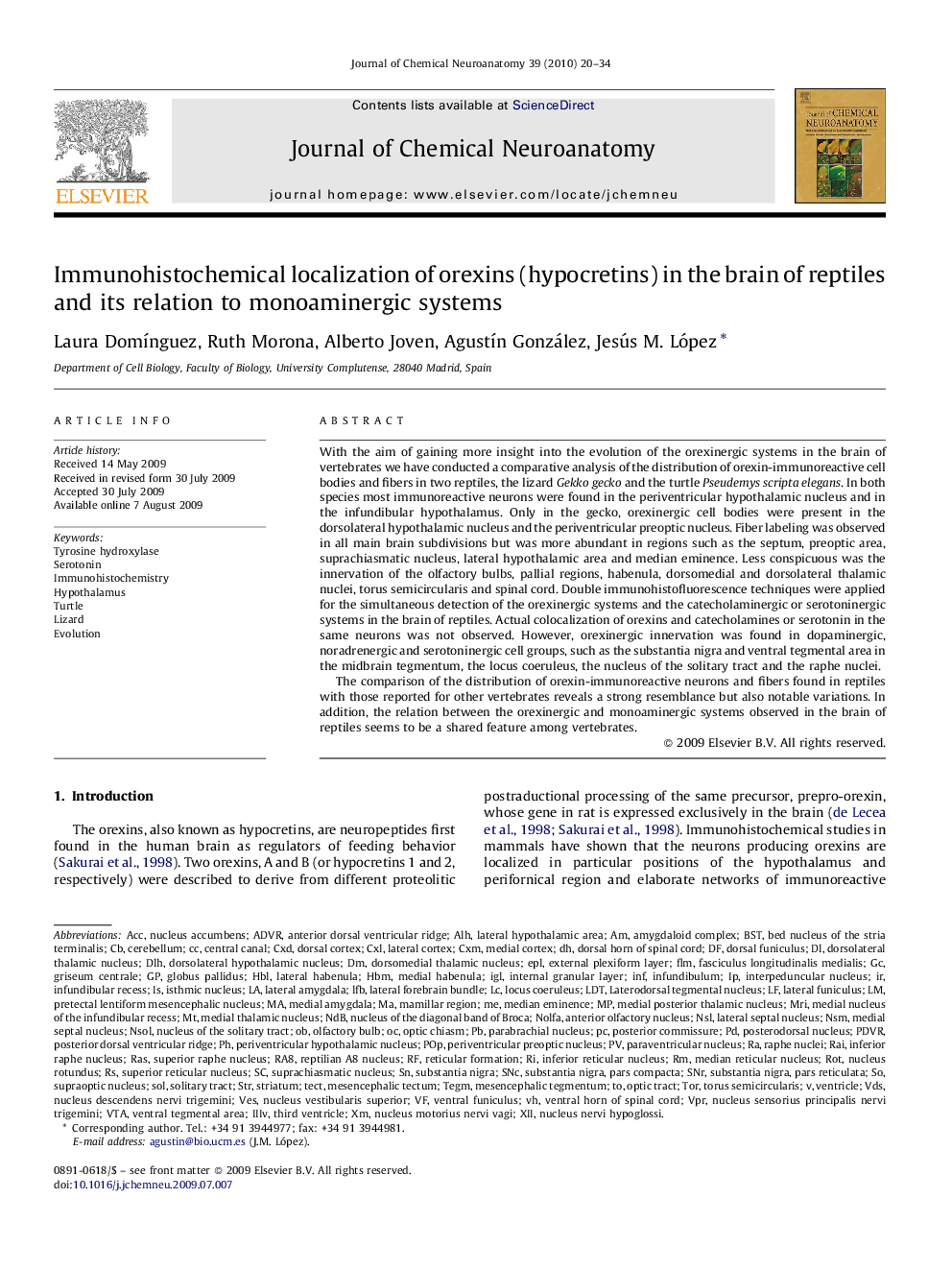 Immunohistochemical localization of orexins (hypocretins) in the brain of reptiles and its relation to monoaminergic systems