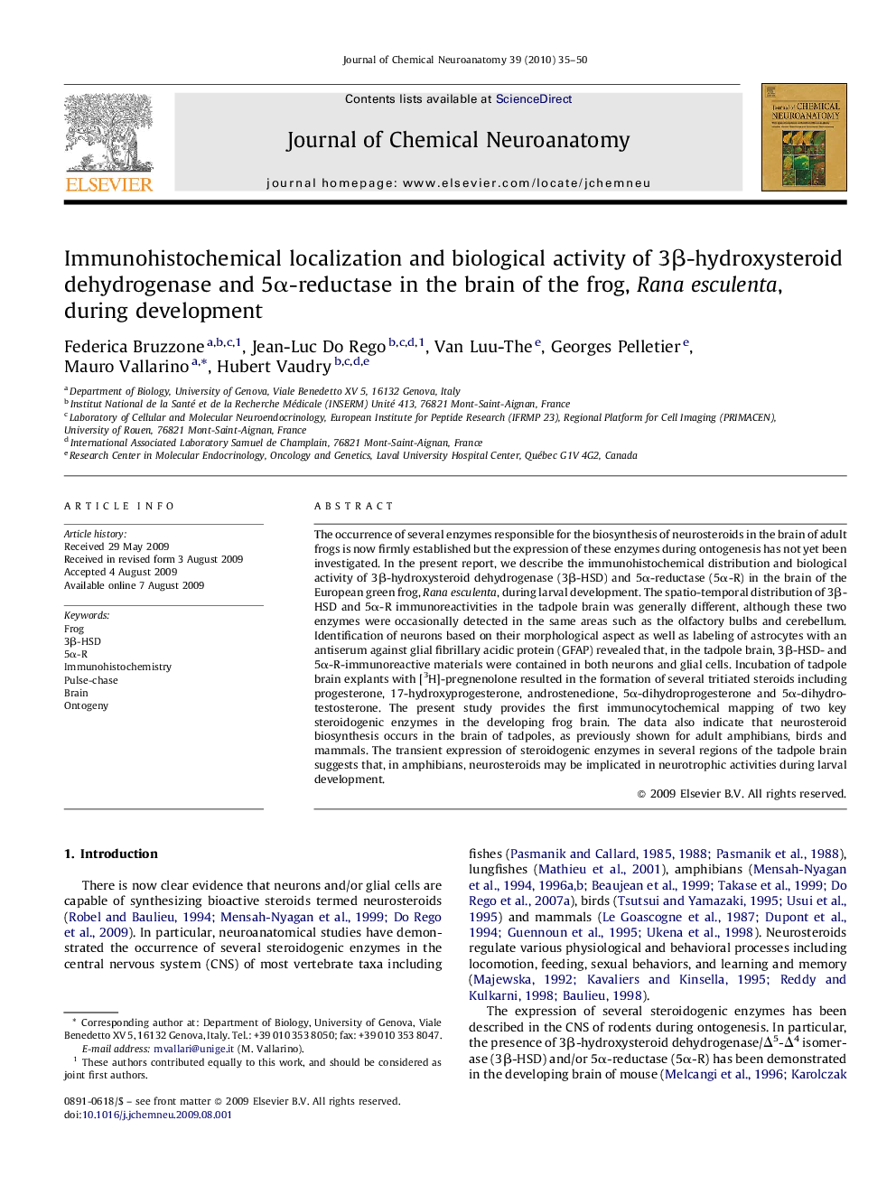 Immunohistochemical localization and biological activity of 3β-hydroxysteroid dehydrogenase and 5α-reductase in the brain of the frog, Rana esculenta, during development