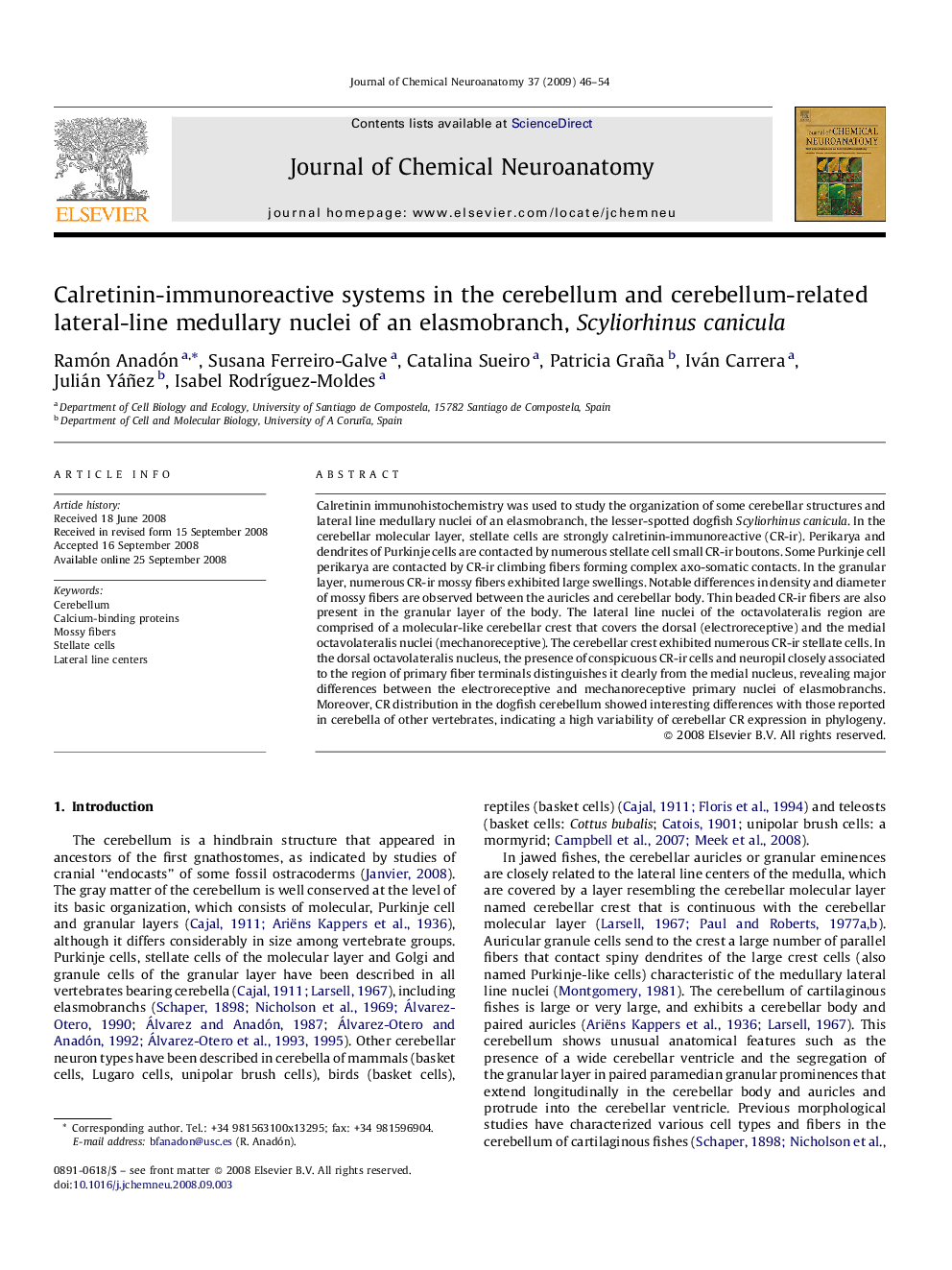 Calretinin-immunoreactive systems in the cerebellum and cerebellum-related lateral-line medullary nuclei of an elasmobranch, Scyliorhinus canicula