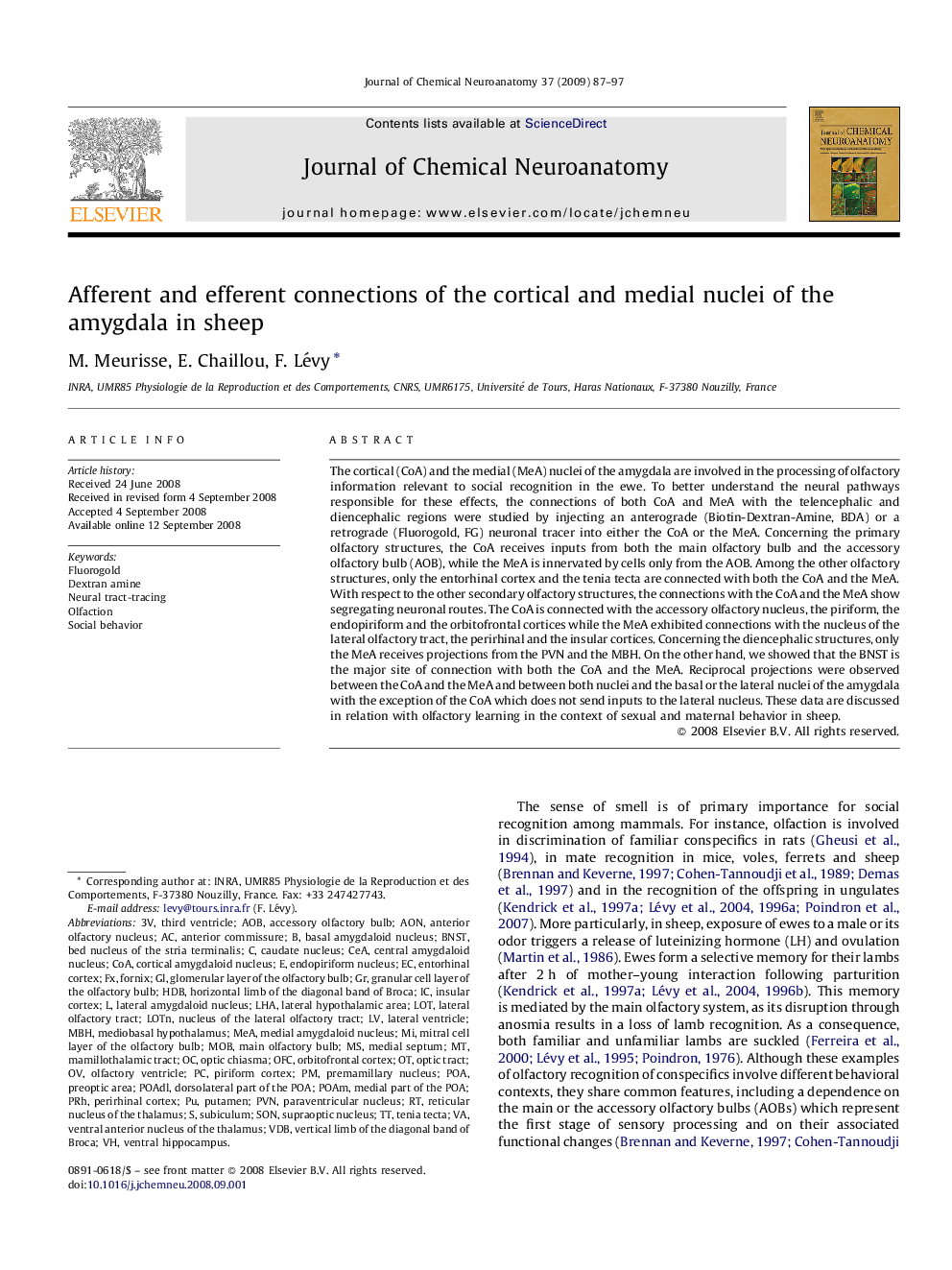 Afferent and efferent connections of the cortical and medial nuclei of the amygdala in sheep