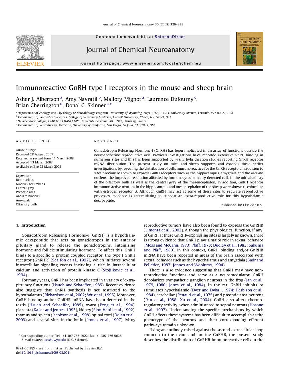 Immunoreactive GnRH type I receptors in the mouse and sheep brain