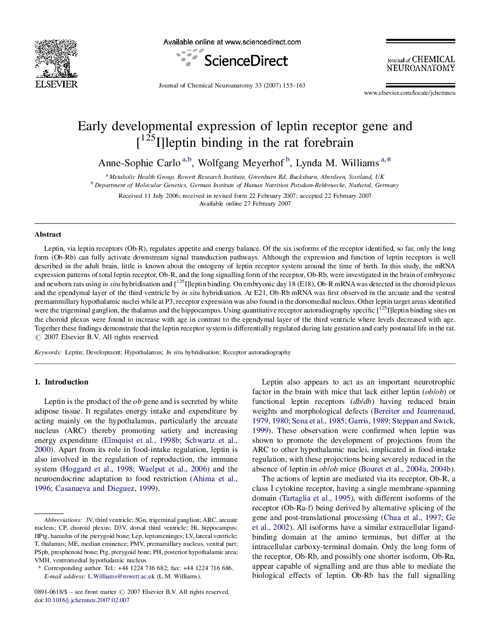 Early developmental expression of leptin receptor gene and [125I]leptin binding in the rat forebrain