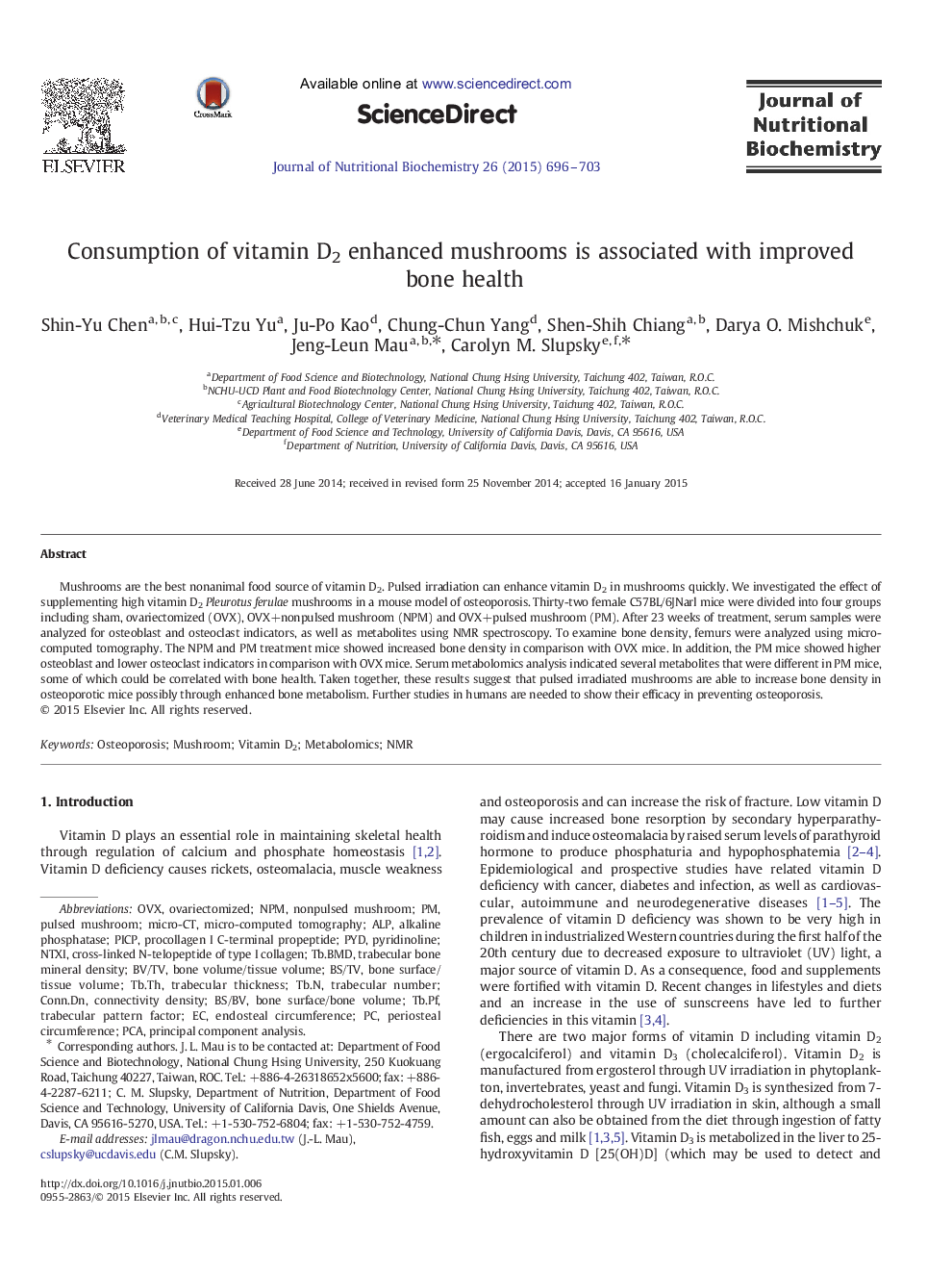 Consumption of vitamin D2 enhanced mushrooms is associated with improved bone health