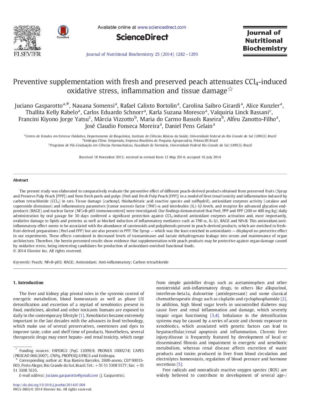 Preventive supplementation with fresh and preserved peach attenuates CCl4-induced oxidative stress, inflammation and tissue damage 