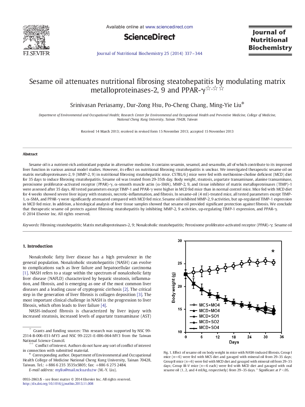 Sesame oil attenuates nutritional fibrosing steatohepatitis by modulating matrix metalloproteinases-2, 9 and PPAR-γ 