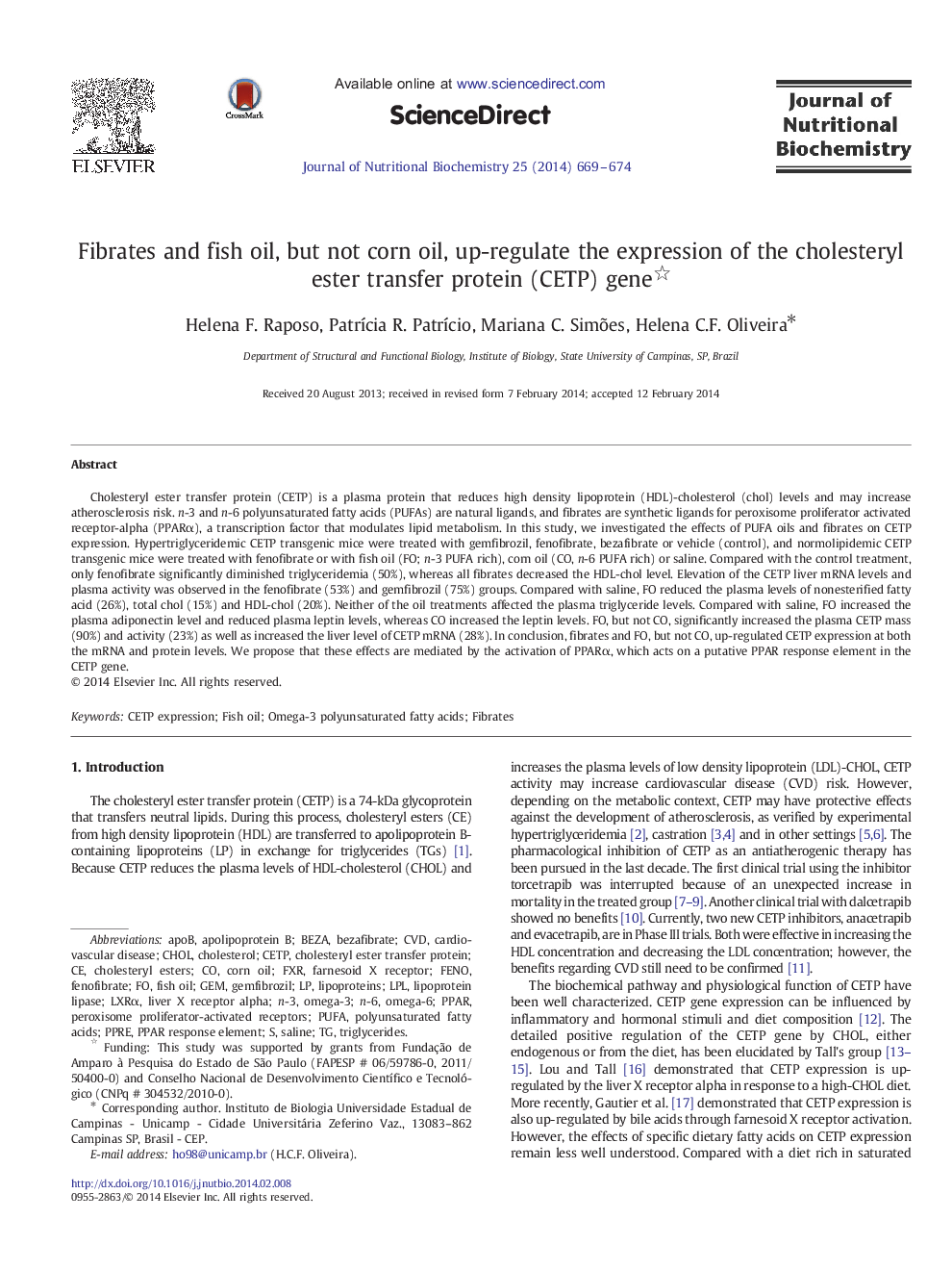 Fibrates and fish oil, but not corn oil, up-regulate the expression of the cholesteryl ester transfer protein (CETP) gene 