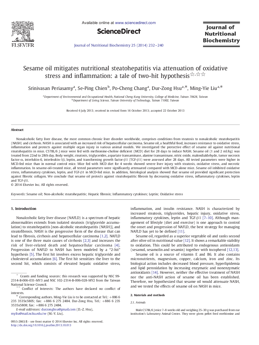 Sesame oil mitigates nutritional steatohepatitis via attenuation of oxidative stress and inflammation: a tale of two-hit hypothesis