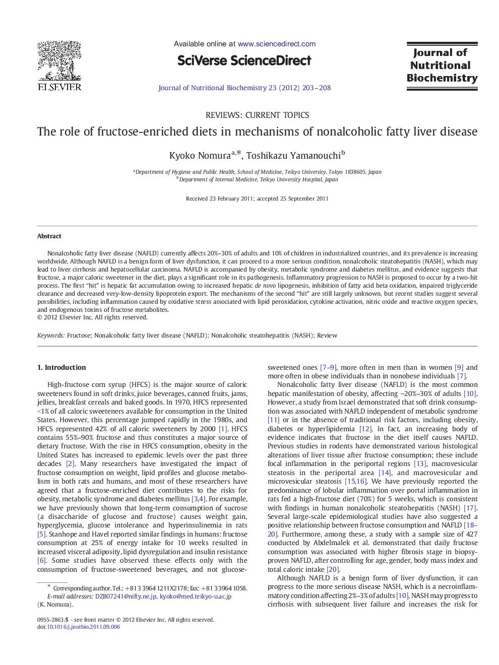 The role of fructose-enriched diets in mechanisms of nonalcoholic fatty liver disease