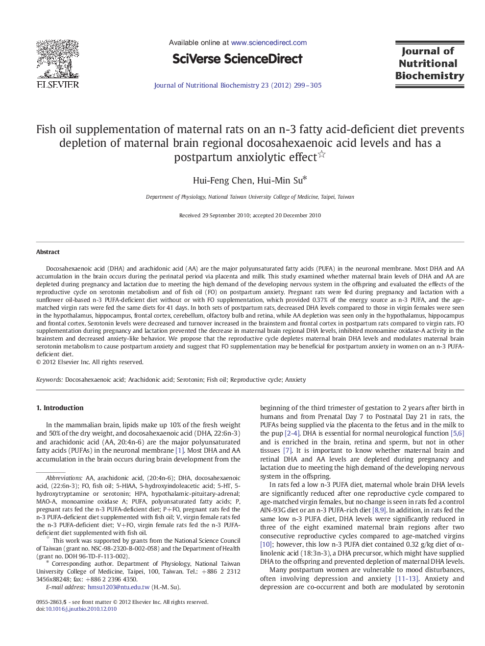 Fish oil supplementation of maternal rats on an n-3 fatty acid-deficient diet prevents depletion of maternal brain regional docosahexaenoic acid levels and has a postpartum anxiolytic effect 