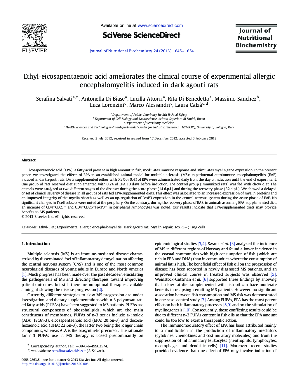 Ethyl-eicosapentaenoic acid ameliorates the clinical course of experimental allergic encephalomyelitis induced in dark agouti rats