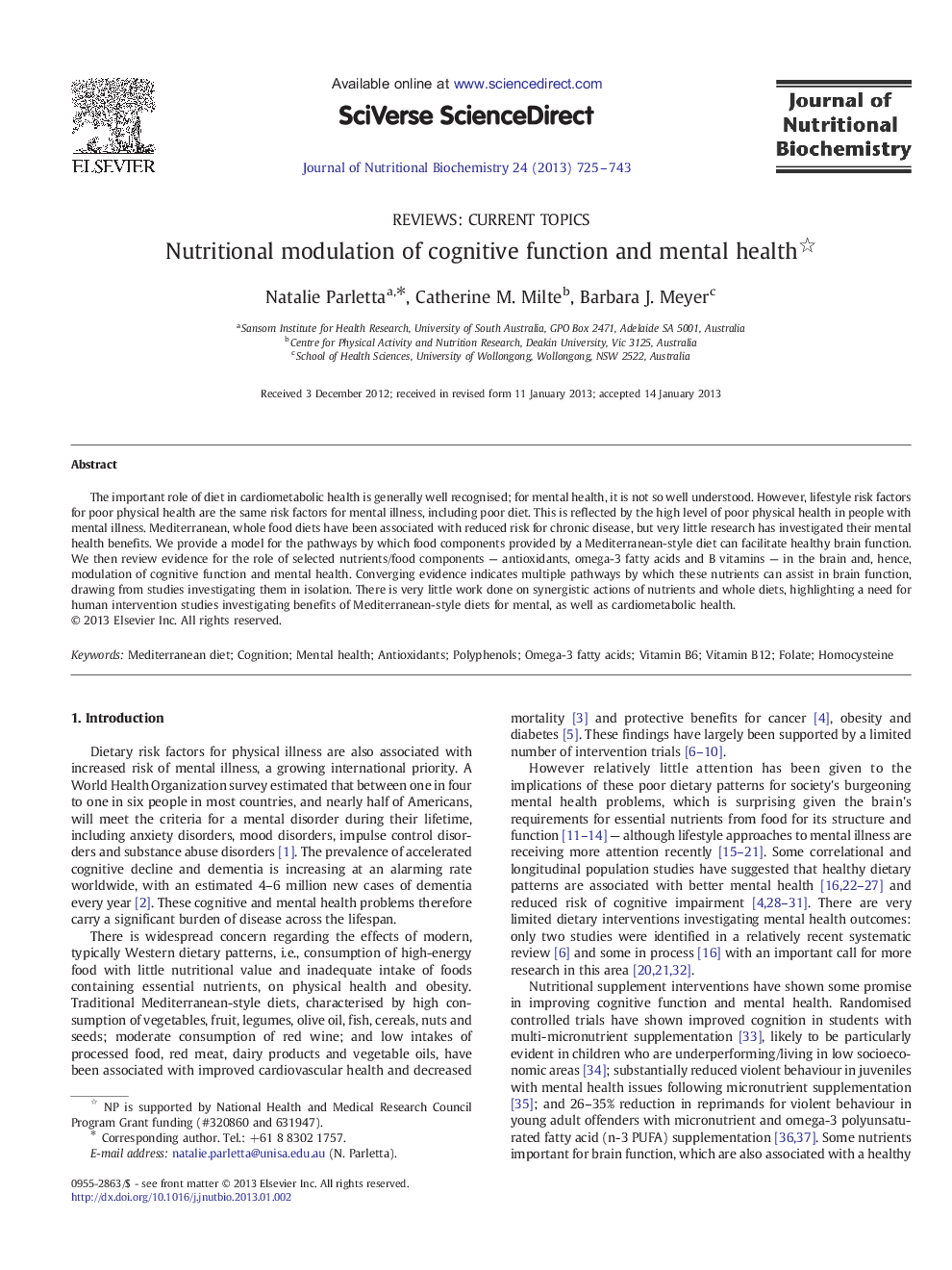 Nutritional modulation of cognitive function and mental health