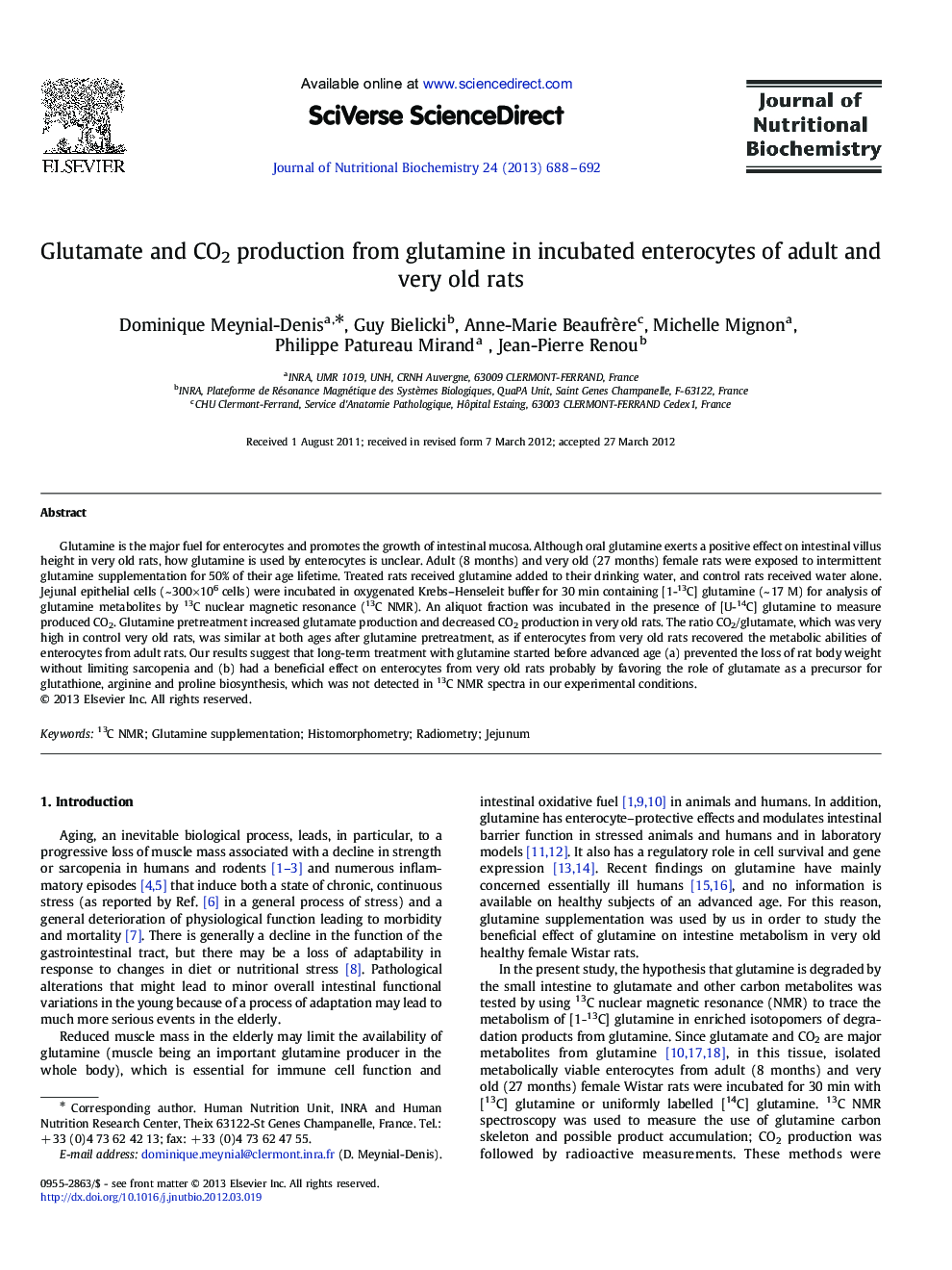 Glutamate and CO2 production from glutamine in incubated enterocytes of adult and very old rats