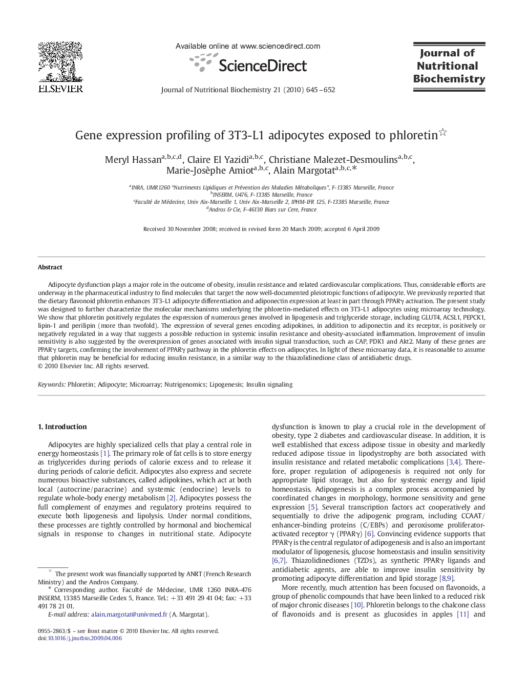 Gene expression profiling of 3T3-L1 adipocytes exposed to phloretin 