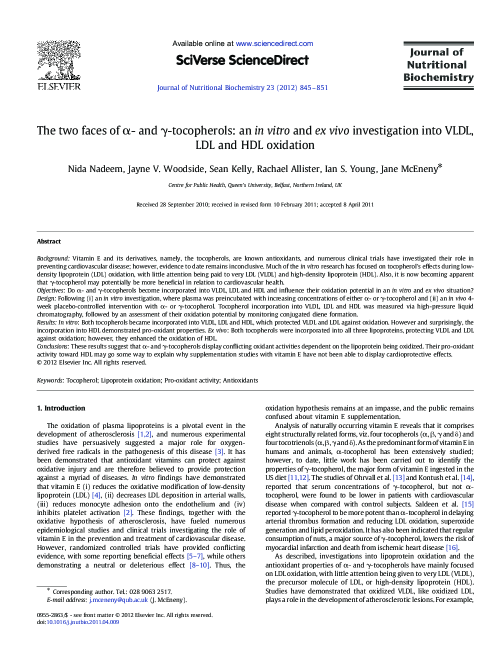 The two faces of α- and γ-tocopherols: an in vitro and ex vivo investigation into VLDL, LDL and HDL oxidation