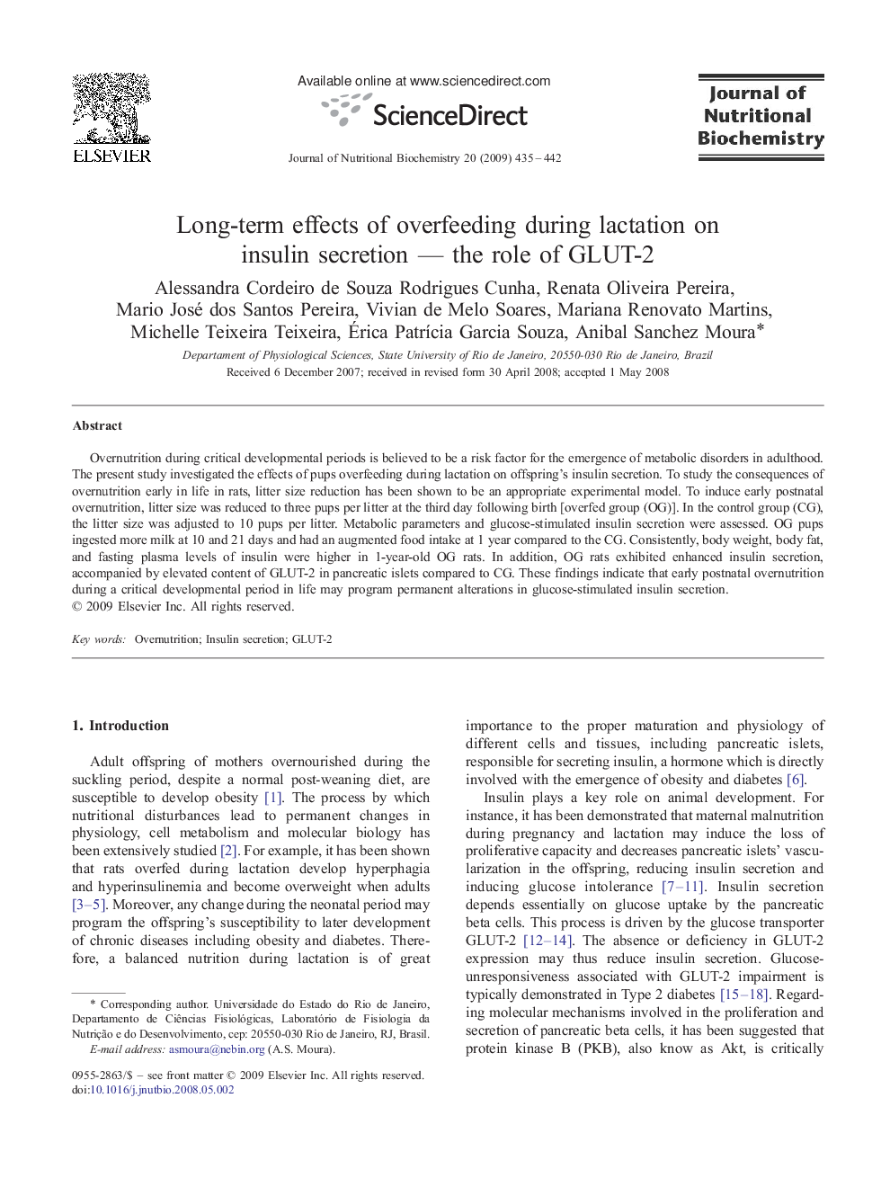 Long-term effects of overfeeding during lactation on insulin secretion — the role of GLUT-2