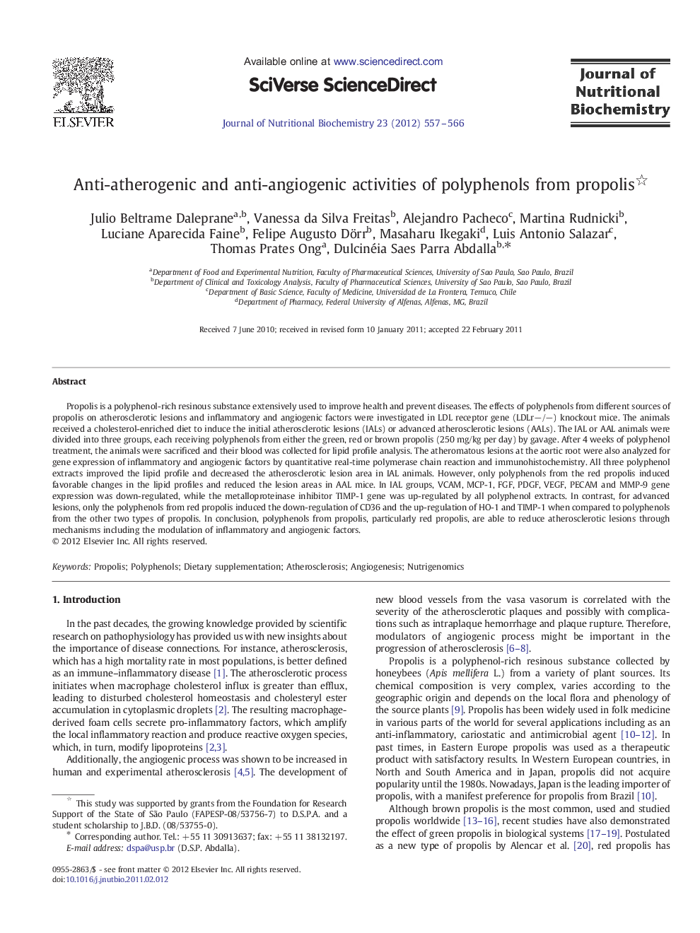 Anti-atherogenic and anti-angiogenic activities of polyphenols from propolis 