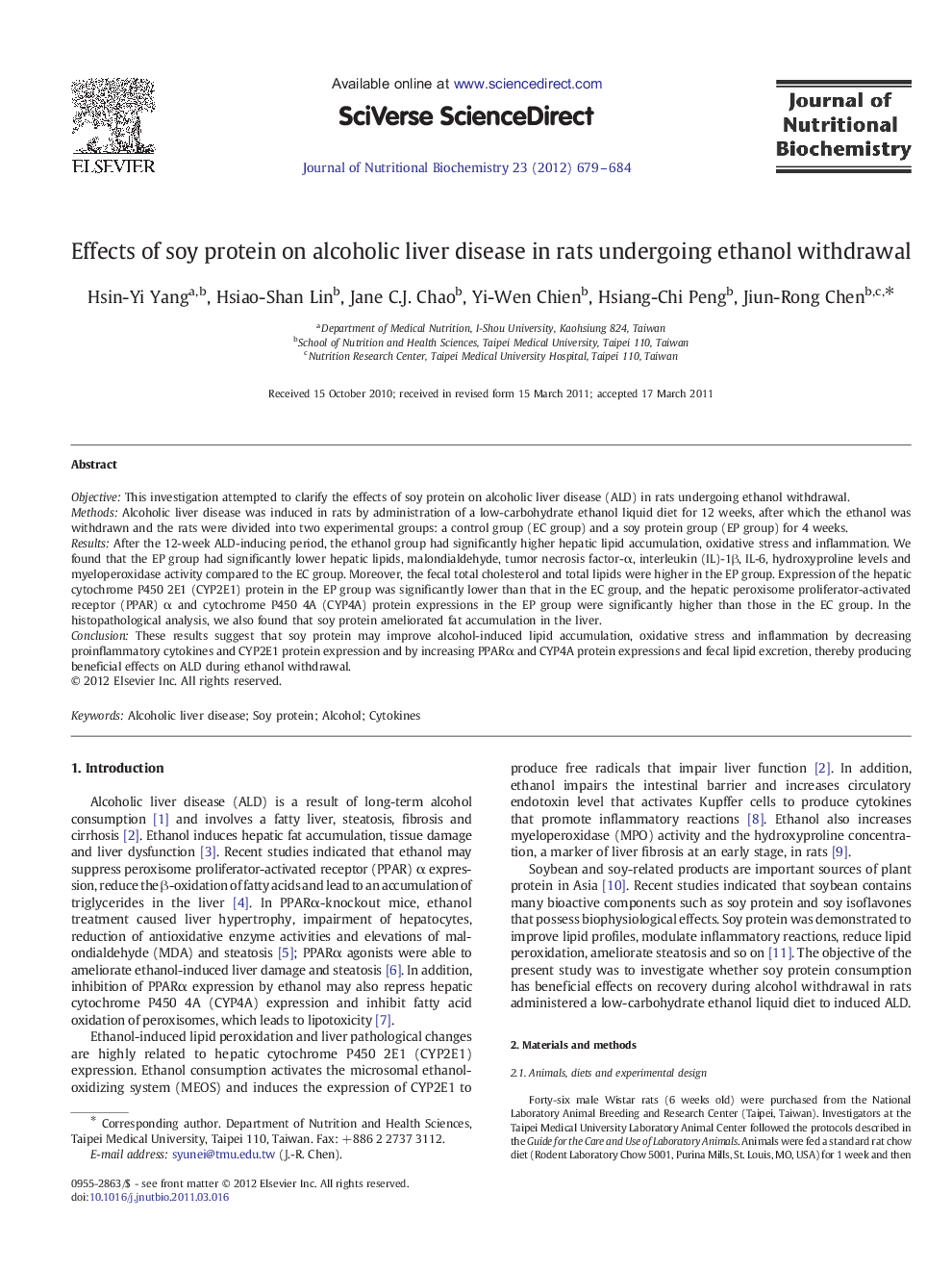 Effects of soy protein on alcoholic liver disease in rats undergoing ethanol withdrawal