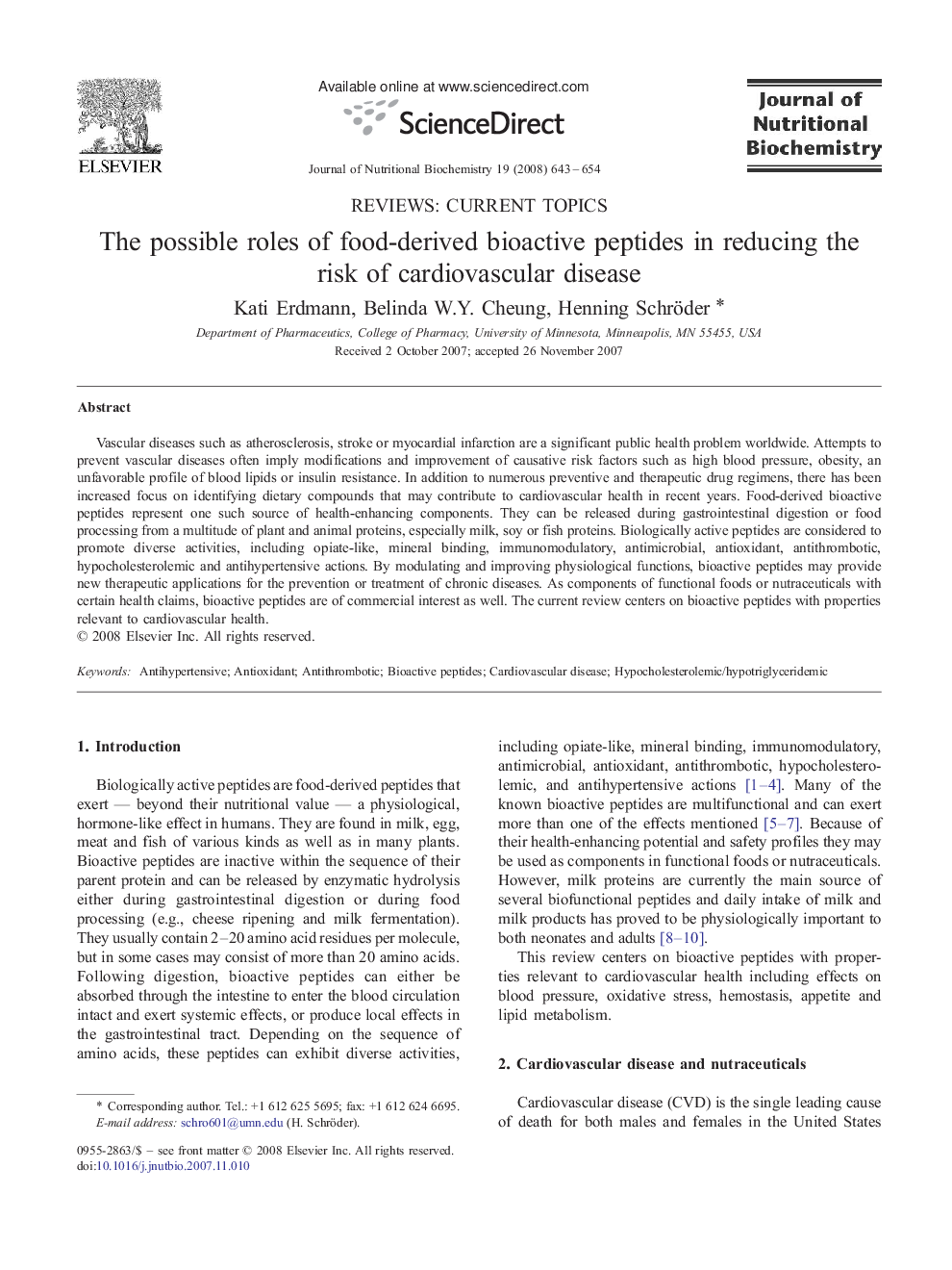 The possible roles of food-derived bioactive peptides in reducing the risk of cardiovascular disease