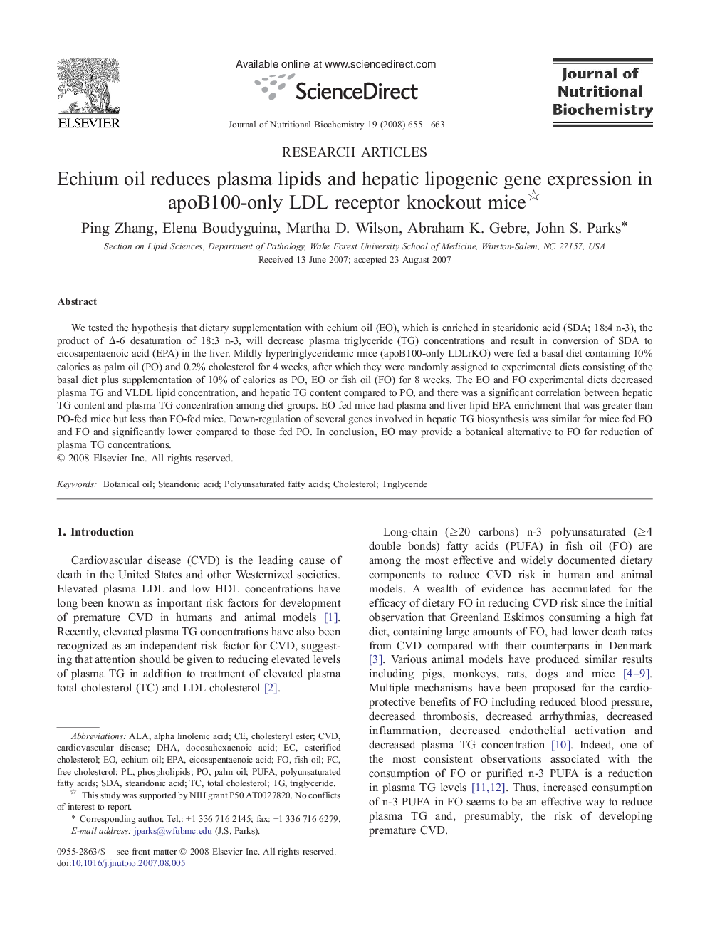 Echium oil reduces plasma lipids and hepatic lipogenic gene expression in apoB100-only LDL receptor knockout mice 