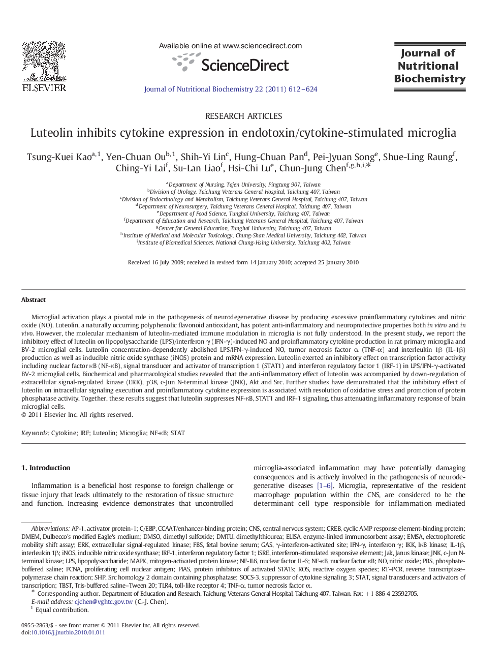 Luteolin inhibits cytokine expression in endotoxin/cytokine-stimulated microglia