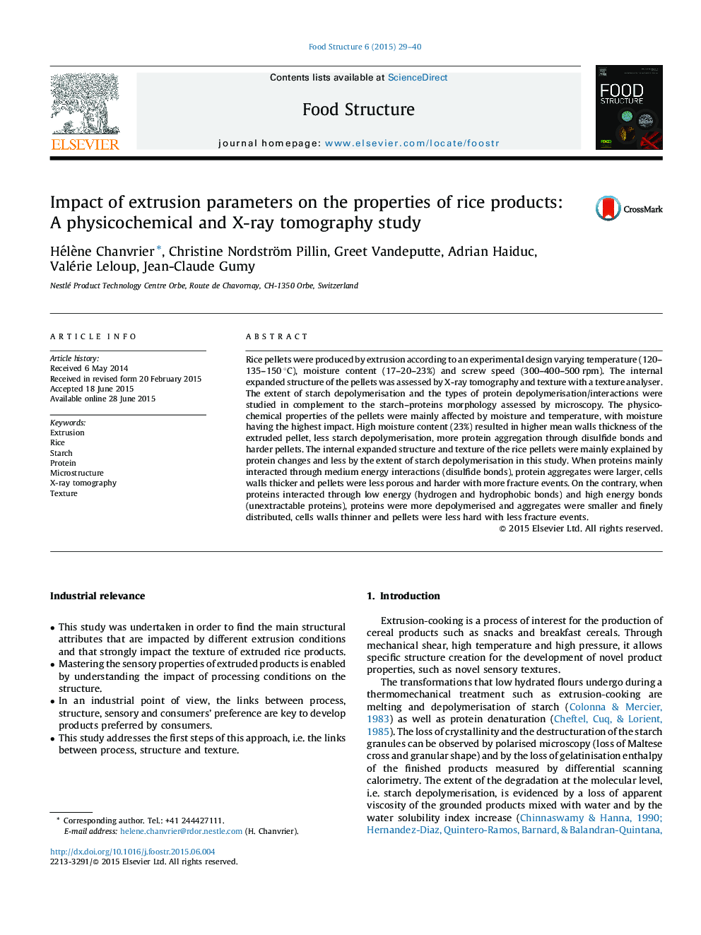 Impact of extrusion parameters on the properties of rice products: A physicochemical and X-ray tomography study