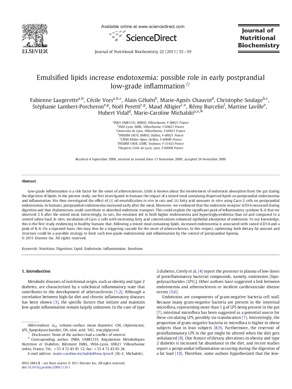 Emulsified lipids increase endotoxemia: possible role in early postprandial low-grade inflammation 