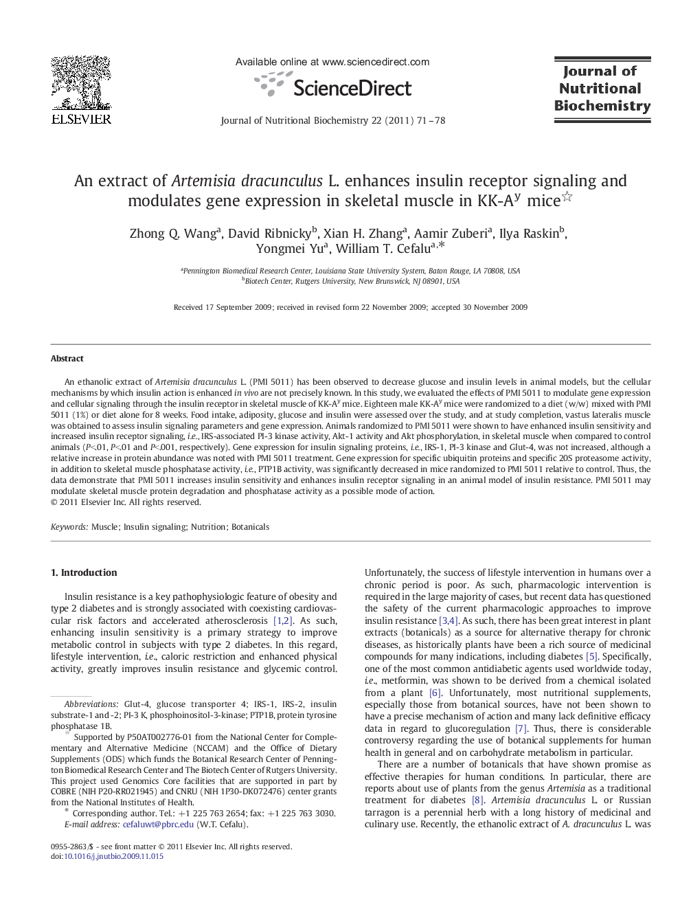 An extract of Artemisia dracunculus L. enhances insulin receptor signaling and modulates gene expression in skeletal muscle in KK-Ay mice 