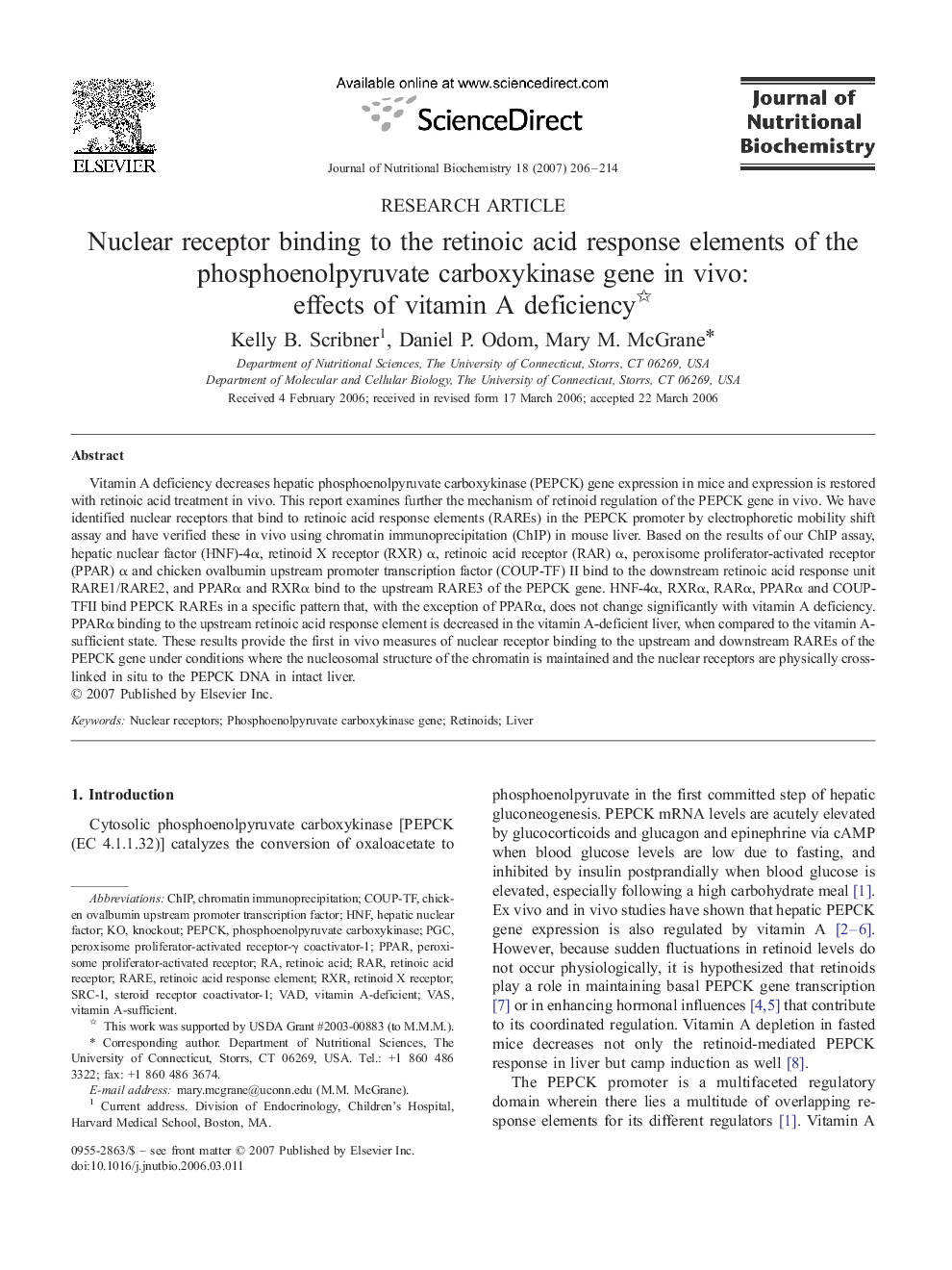 Nuclear receptor binding to the retinoic acid response elements of the phosphoenolpyruvate carboxykinase gene in vivo: effects of vitamin A deficiency 