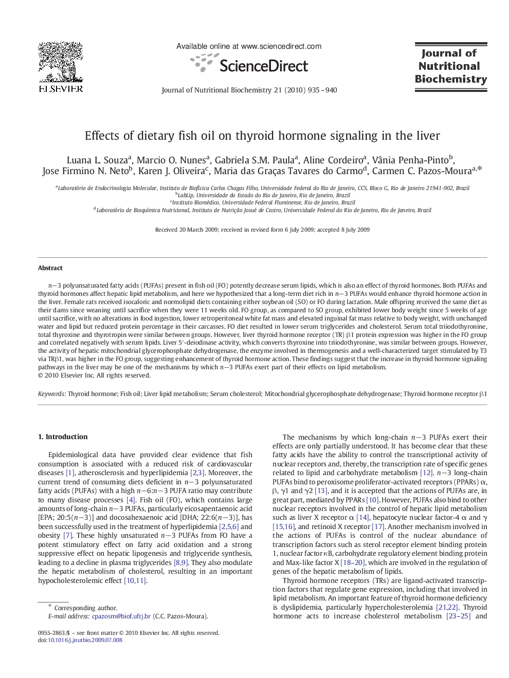 Effects of dietary fish oil on thyroid hormone signaling in the liver