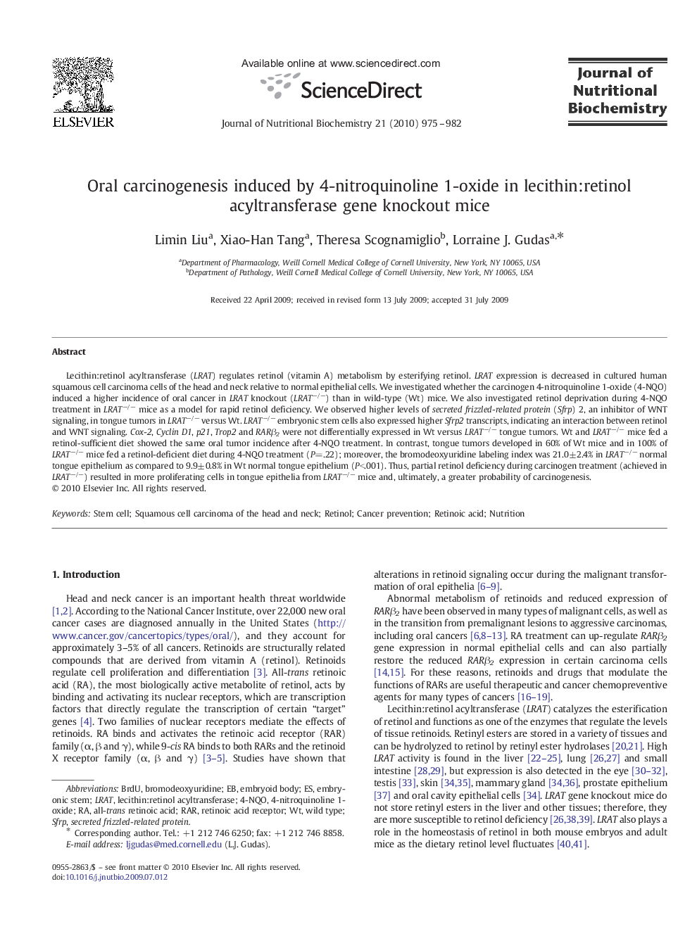 Oral carcinogenesis induced by 4-nitroquinoline 1-oxide in lecithin:retinol acyltransferase gene knockout mice