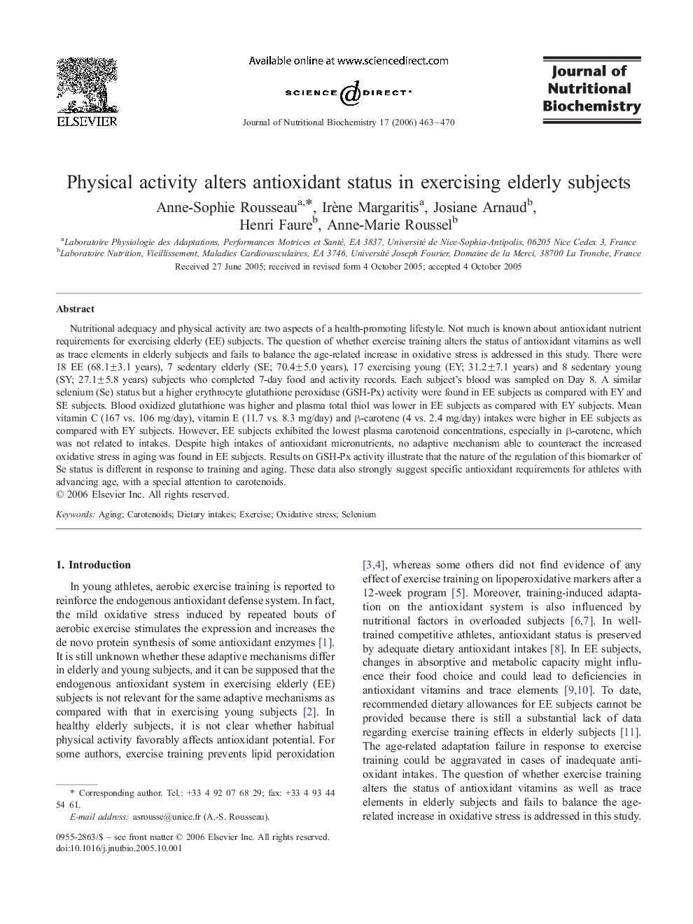 Physical activity alters antioxidant status in exercising elderly subjects