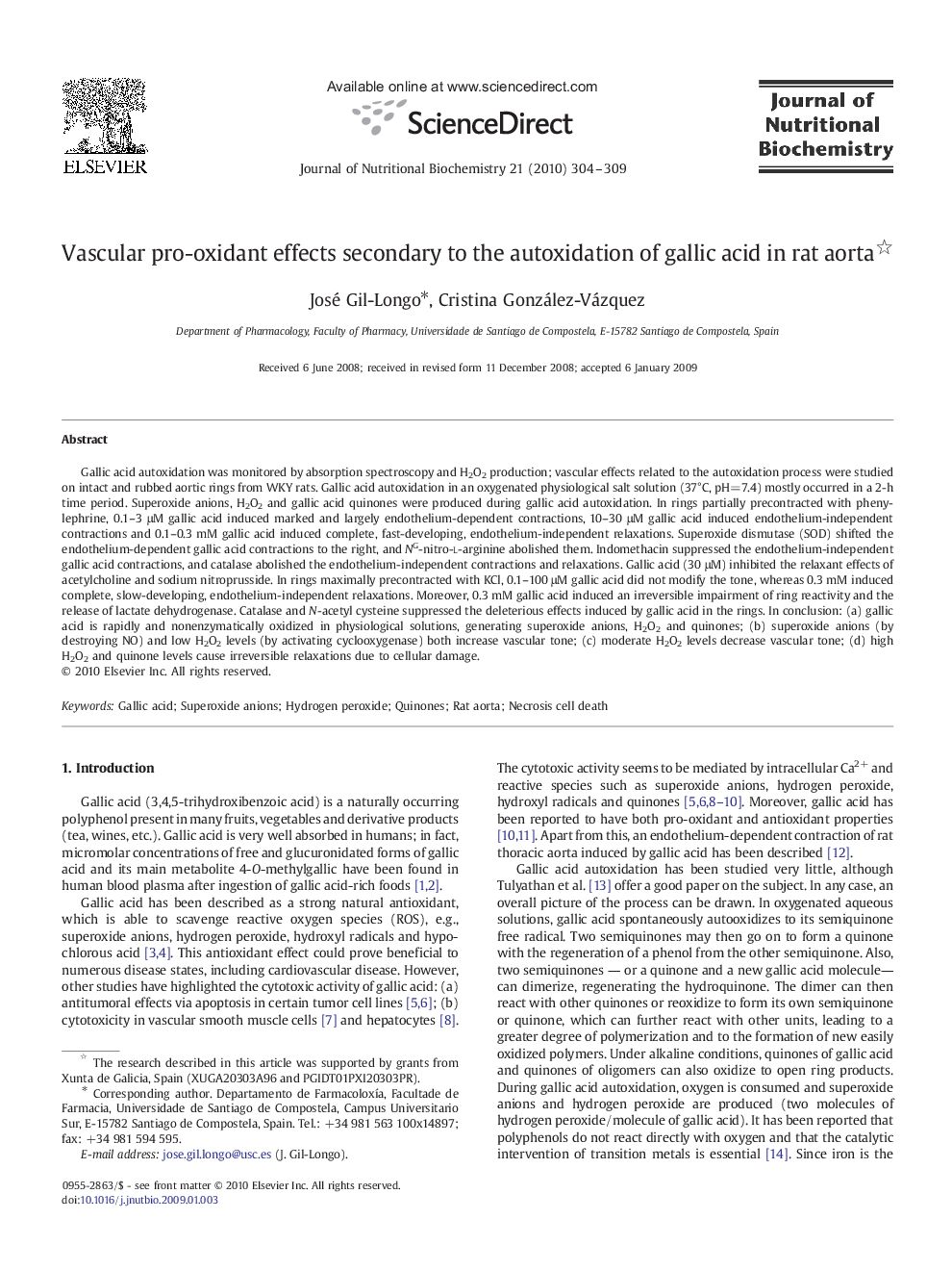 Vascular pro-oxidant effects secondary to the autoxidation of gallic acid in rat aorta 