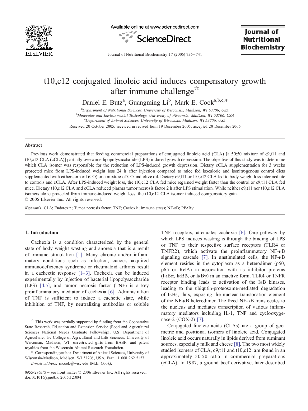 t10,c12 conjugated linoleic acid induces compensatory growth after immune challenge 