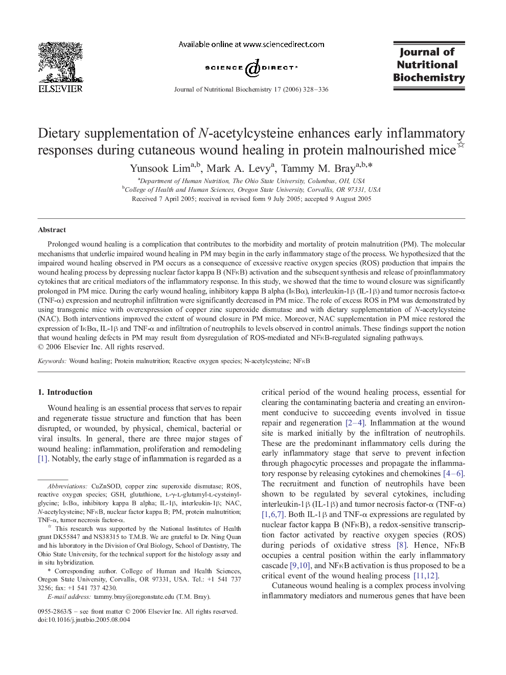 Dietary supplementation of N-acetylcysteine enhances early inflammatory responses during cutaneous wound healing in protein malnourished mice 