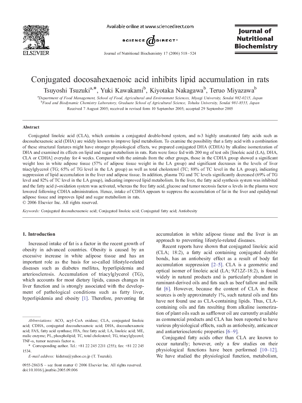Conjugated docosahexaenoic acid inhibits lipid accumulation in rats