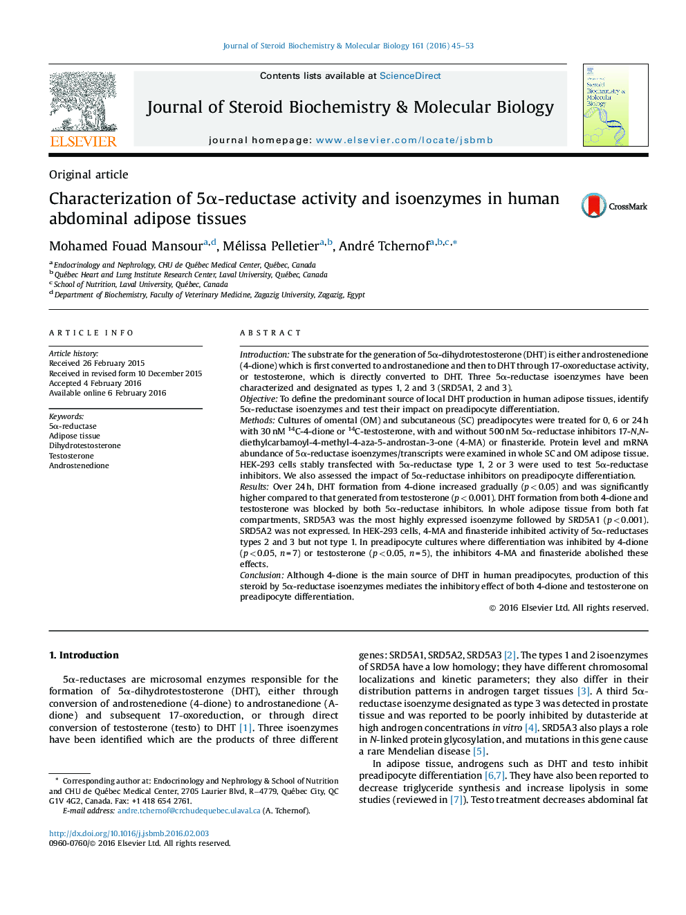 Characterization of 5α-reductase activity and isoenzymes in human abdominal adipose tissues