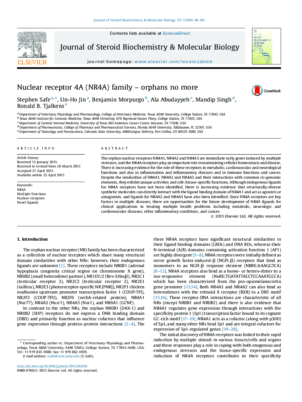 Nuclear receptor 4A (NR4A) family – orphans no more