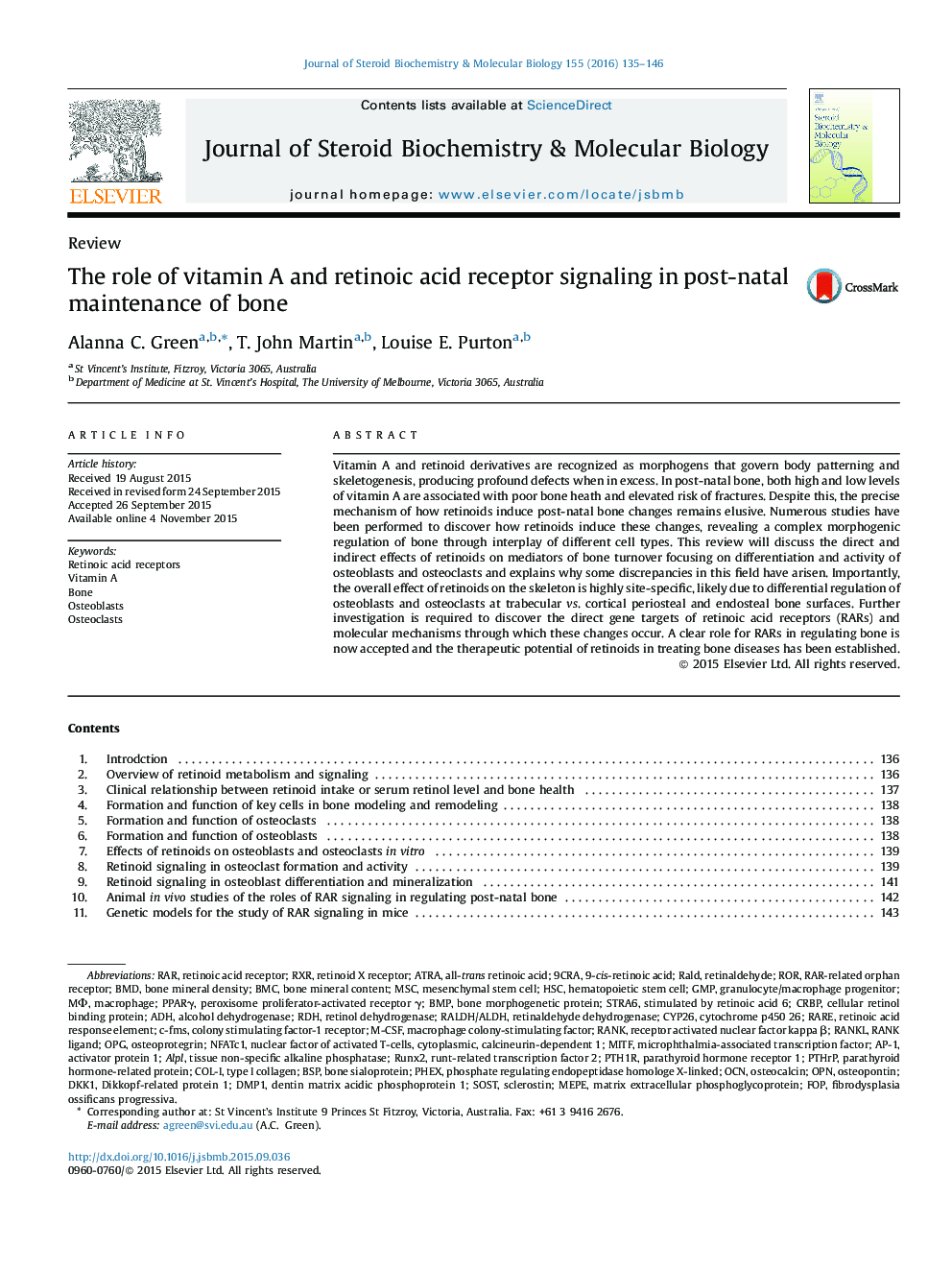 The role of vitamin A and retinoic acid receptor signaling in post-natal maintenance of bone