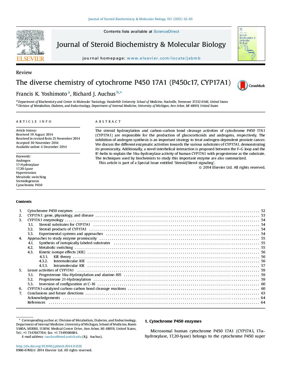 The diverse chemistry of cytochrome P450 17A1 (P450c17, CYP17A1)