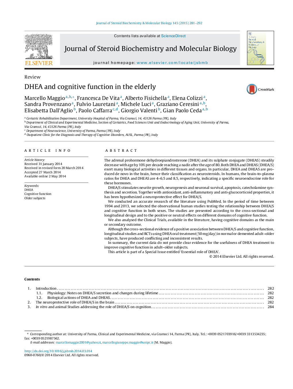 DHEA and cognitive function in the elderly