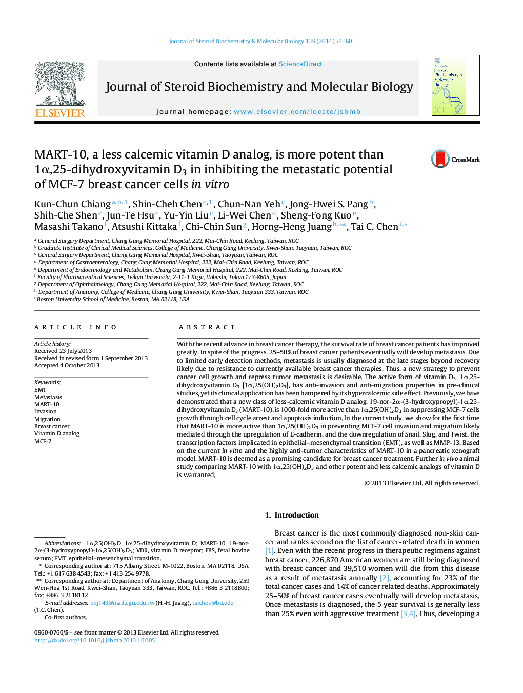 MART-10, a less calcemic vitamin D analog, is more potent than 1α,25-dihydroxyvitamin D3 in inhibiting the metastatic potential of MCF-7 breast cancer cells in vitro